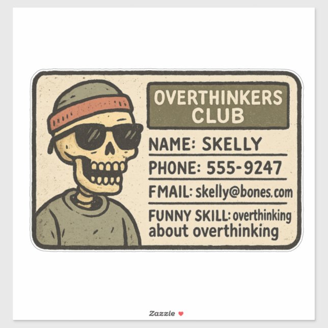 Sticker Funny Skeleton ID - Overthinkers Club Adhésion (Feuille)