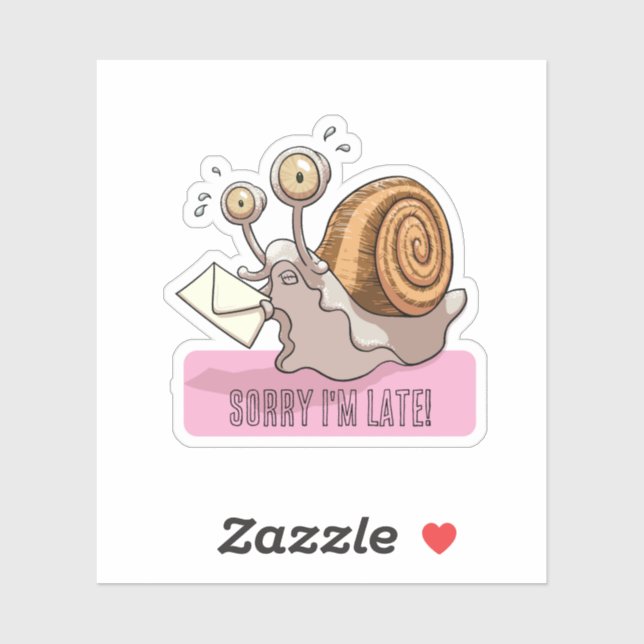 Sticker Funny Snail Sorry I'm Late Cute Belated Cartoon (Feuille)