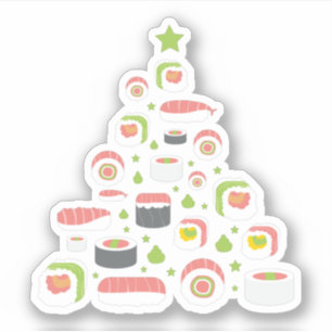Sticker Funny Sushi Lovers Christmas Tree Ajouter un texte