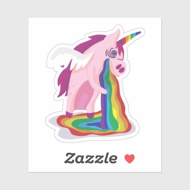 Sticker Funny Unicorn Vomissement arc-en-ciel Cool en form (Feuille)