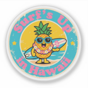Sticker Funny Vintage Hawaii Pineapple Surfing Retro
