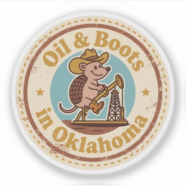 Sticker Funny Vintage Oklahoma Armadillo Cowboy Retro (Devant)