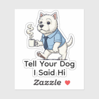 Sticker Funny West Highland Whit Dog Business Suit Coffee 