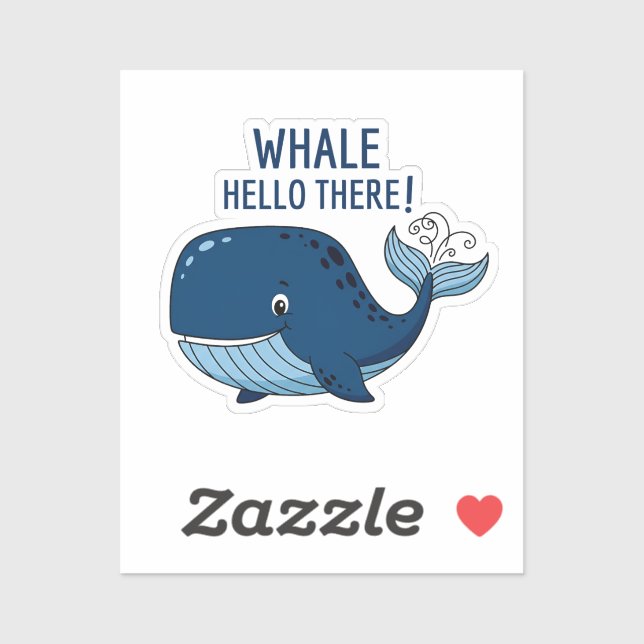 Sticker Funny Whale Hello There Pun Cute Ocean Animal (Feuille)