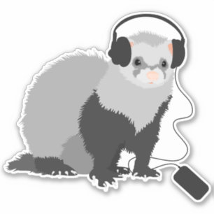 Sticker Furet drôle de mélomane avec des écouteurs