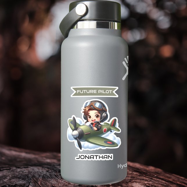 Sticker Future Pilot Boy Vintage Airplane Personalized (Créateur téléchargé)