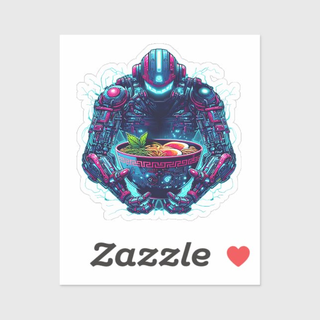 Sticker Futuristic Cyberpunk Robot Neon Food Ramen (Feuille)