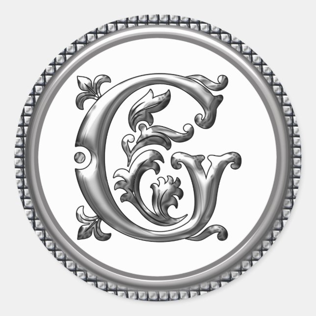 Sticker G rond initial en argent (Devant)
