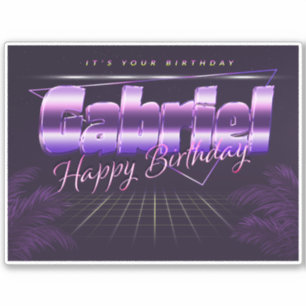 Sticker Gabriel Nom Prénom lila retro Anniversaire de Stic