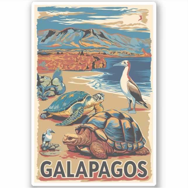 Sticker Galapagos Animaux Voyage Art Vintage (Devant)