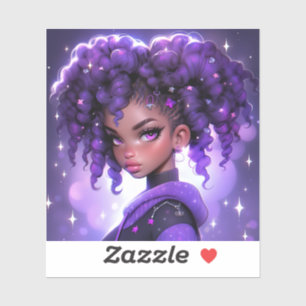 Sticker Galaxie violette fille avec cheveux bouclés