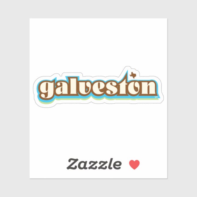 Sticker Galveston, Texas - rétro, bleu, vert, marron (Feuille)