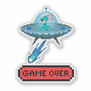 Sticker "Game Over" Alien volant un vaisseau spatial OVNI,