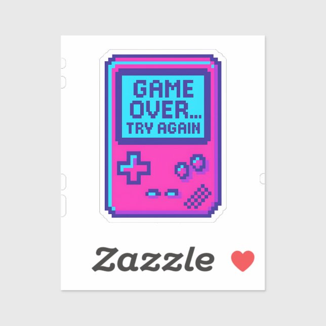Sticker Game Over Réessayer – Joueur Pixel Rétro (Feuille)