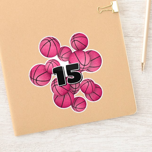 Sticker gamins jersey nombre de basket-ball rose (Carnet)