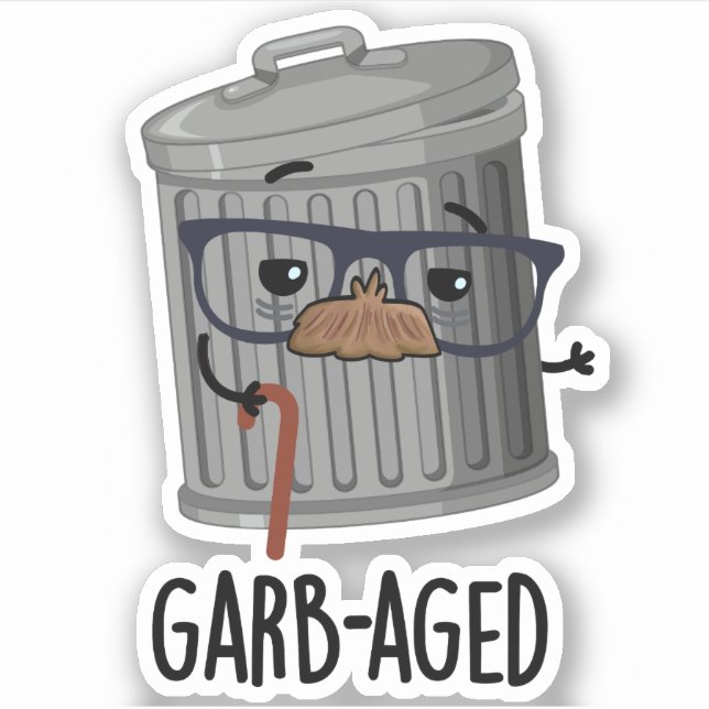 Sticker Garb-old Funny Trash Can Pun Dark BG (Devant)
