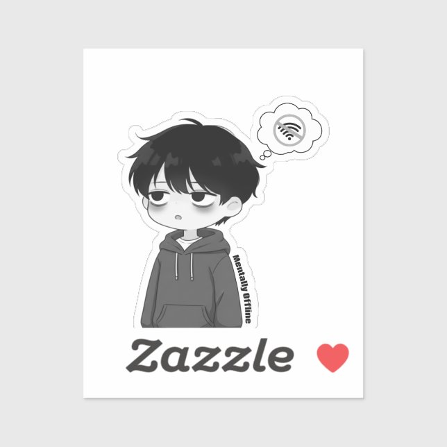 Sticker Garçon Chibi Déconnecté Hors Ligne Mentalement (Feuille)