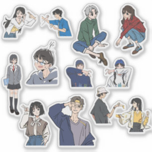 Sticker Garçon et fille anime esthétique tenue décontracté