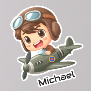 Sticker  Garçon pilotant un avion Nuages Amusant Enfants P