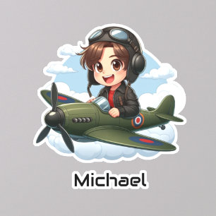 Sticker Garçon pilotant un avion Nuages Amusement Enfants