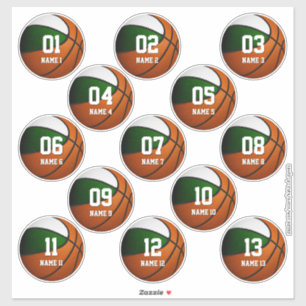 Sticker garçons filles vert blanc de basket-ball ensemble