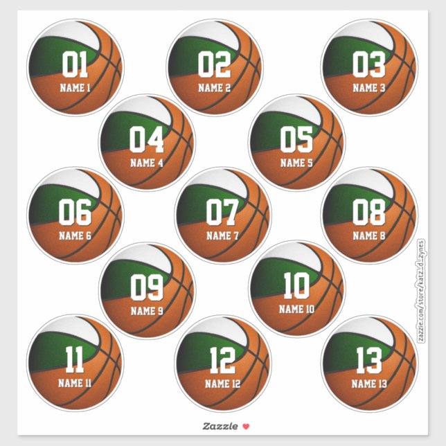 Sticker garçons filles vert blanc de basket-ball ensemble  (Feuille)