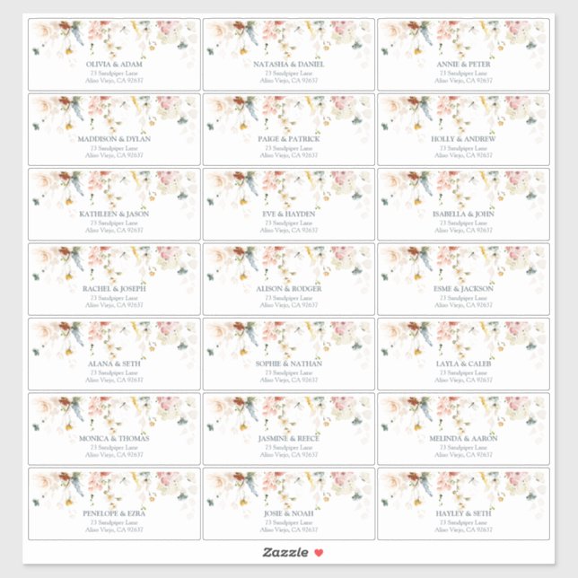 Sticker Garden Flowers Aquarelle Adresse du client (Feuille)