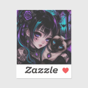 Sticker Garder le Contact   Fille Anime & Chat