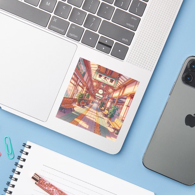 Sticker Gare d'Anime Japon des années 90 (Ordinateur portable avec iPhone)