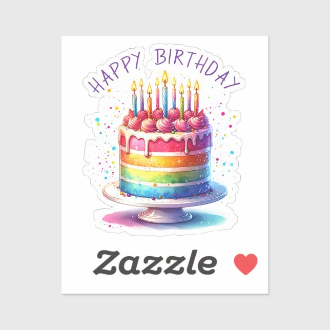 Sticker Gâteau Arc-en-ciel Joyeux Anniversaire (Feuille)