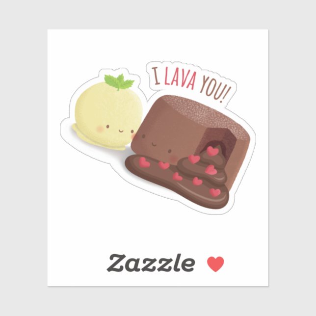 Sticker Gâteau au Chocolat Fondu Mignon Je T'aime Pun (Feuille)