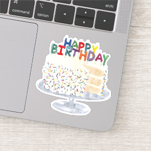 Sticker Gâteau blanc aux confettis saupoudrées et bougies