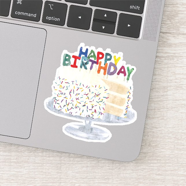 Sticker Gâteau blanc aux confettis saupoudrées et bougies (Détail)