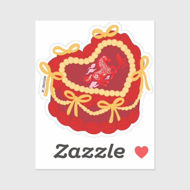 Sticker Gâteau cœur vintage de l'année du cheval  (Feuille)