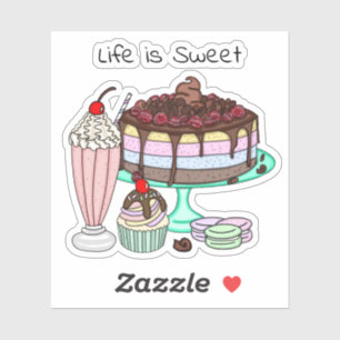 Sticker Gâteau, Cupcake, Milkshake et Macarons La vie est