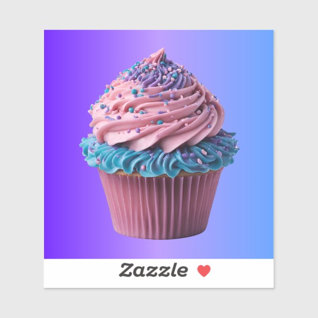 Sticker Gâteau cupcake rose et bleu sur dégradé (Feuille)