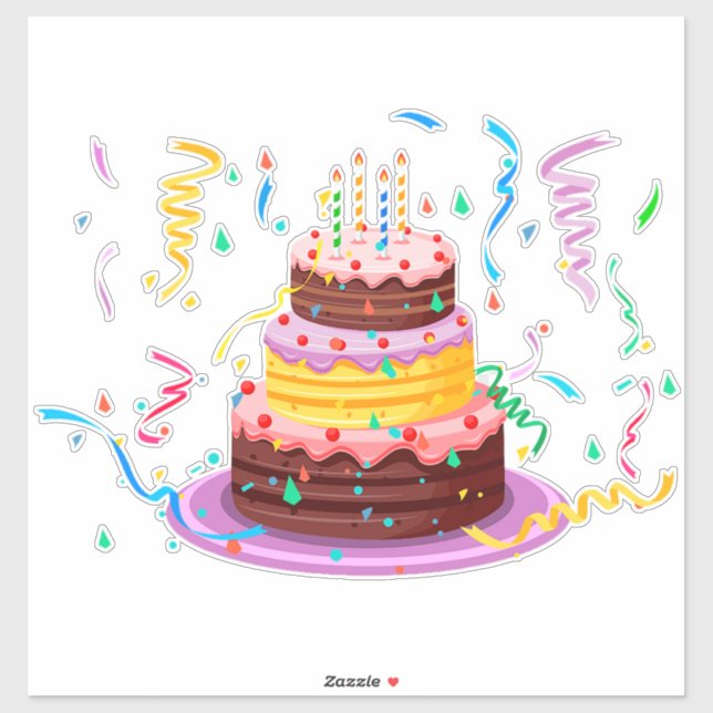 Sticker Gâteau d'anniversaire coloré avec bougies (Feuille)