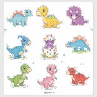 Sticker Gâteau d'anniversaire de dinosaure mignon Coloré