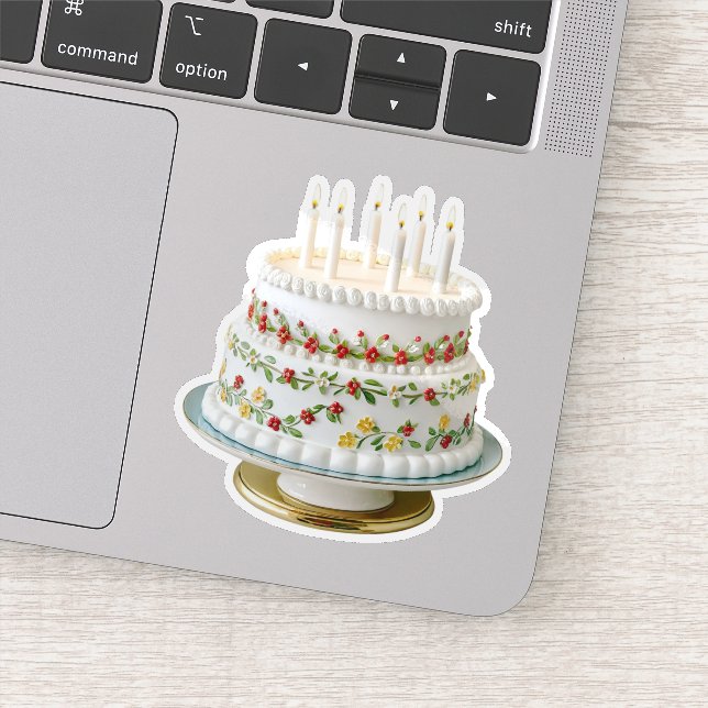 Sticker Gâteau d'anniversaire décoratif mignon avec bougie (Détail)
