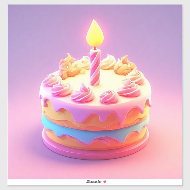 Sticker Gâteau d'anniversaire vibrant avec bougie (Feuille)