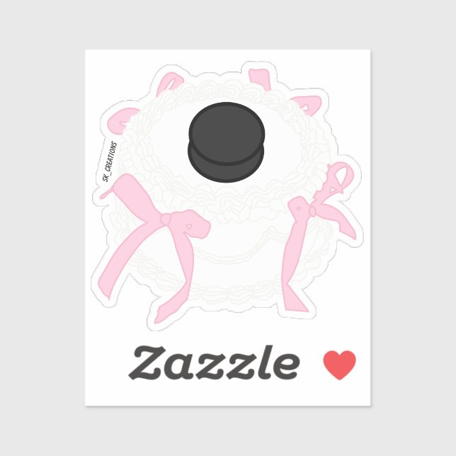 Sticker Gâteau Vintage Blanc Hockey Avec Vaches Rose (Feuille)