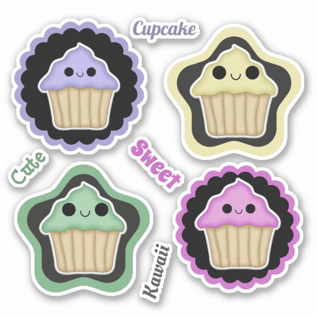 Sticker Gâteaux Cupcakes Kawaii à assortir (Devant)