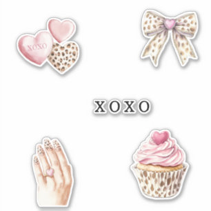 Sticker Gâteaux rose crème animal nœud papillon cœurs anni