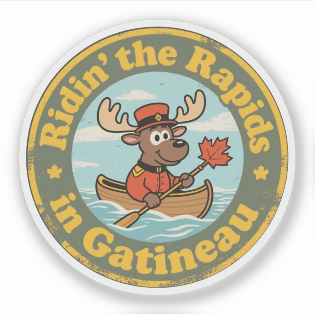 Sticker Gatineau Québec orignal canotage vintage (Devant)