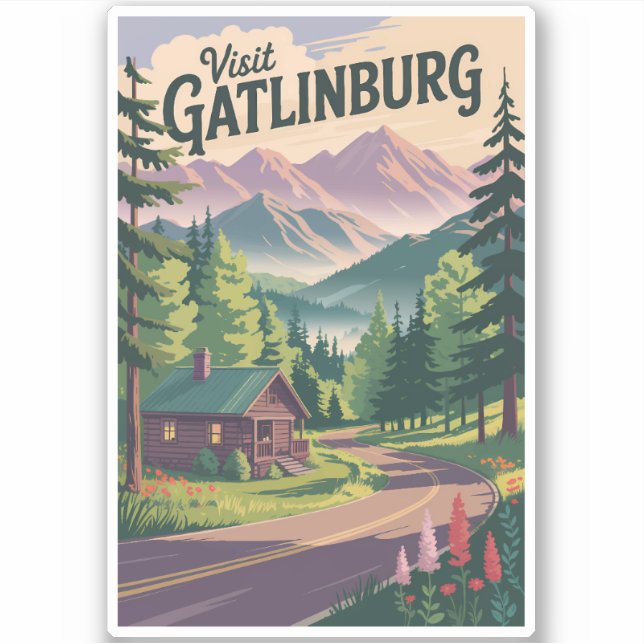 Sticker Gatlinburg Tennessee Cabine Travel Art Vintage (Devant)