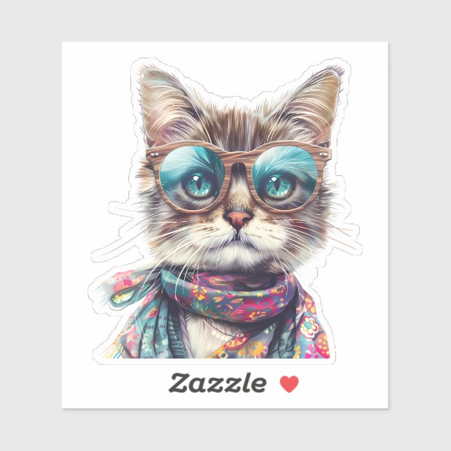 Sticker  Gato Cool con Lentes  (Feuille)