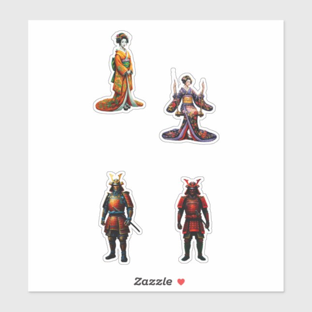 Sticker geisha and samurai (Feuille)