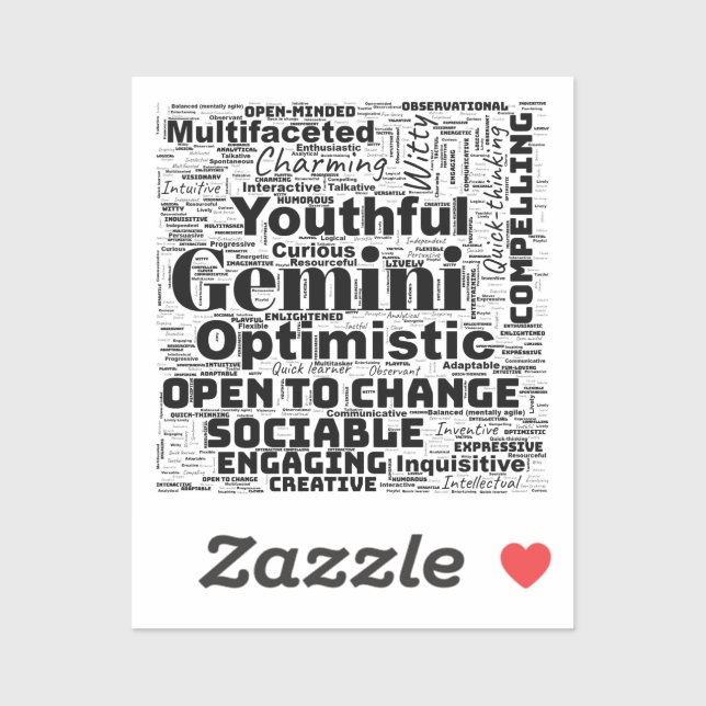 Sticker Gemini Zodiac Word Cloud Inspiration (Feuille)