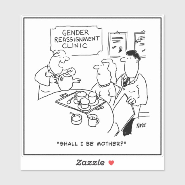 Sticker Gender Reassignment Man to Woman Funny Cartoon (Feuille)