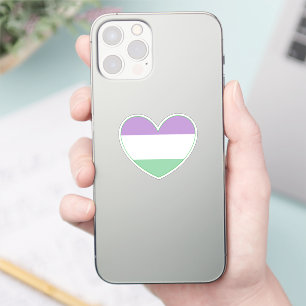 Sticker Genre Queer Purple, Vert, Pride Blanc Coeur